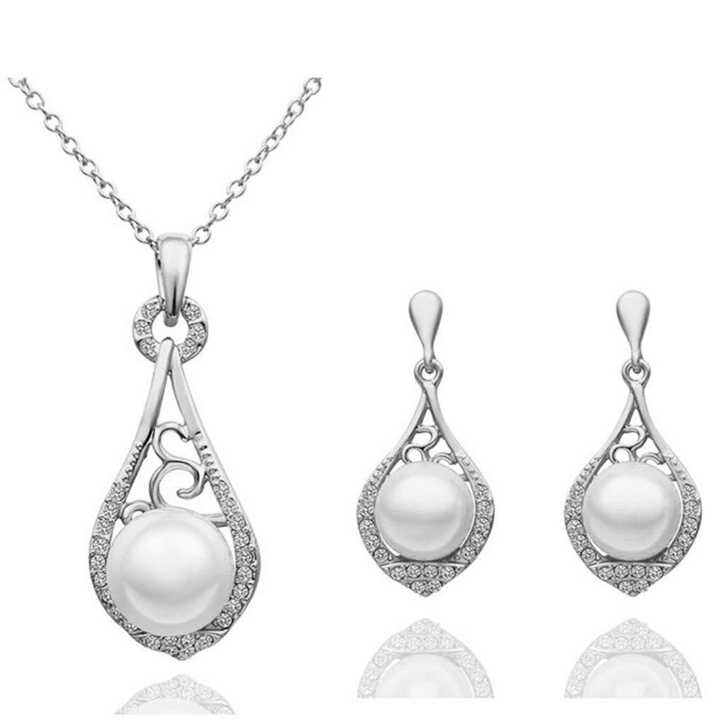 [Australia] - Yalice Fashion Bride Pearl Wedding Necklace Earrings Crystal Bridal Jewelry Sets for Women and Girls Silver 