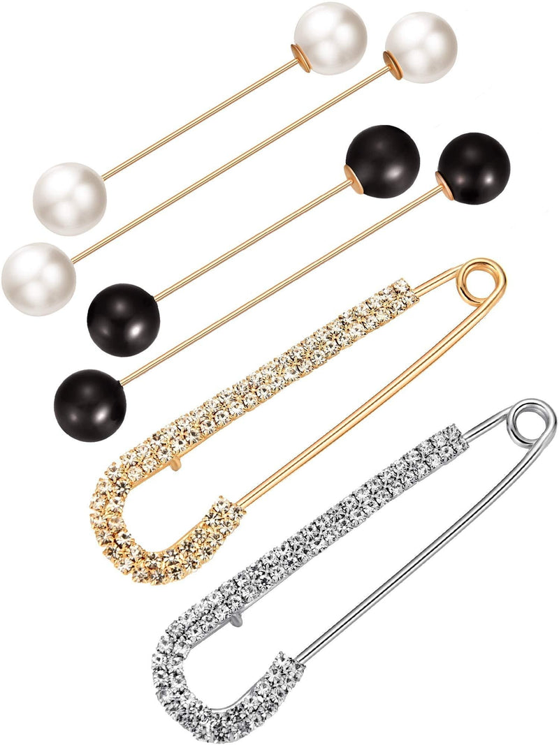 [Australia] - Chuangdi 6 Pieces Sweater Shawl Clips Set, include Double Faux Pearl Brooch Pins and Crystal Shawl Clips for Women Girls Costume Accessory 