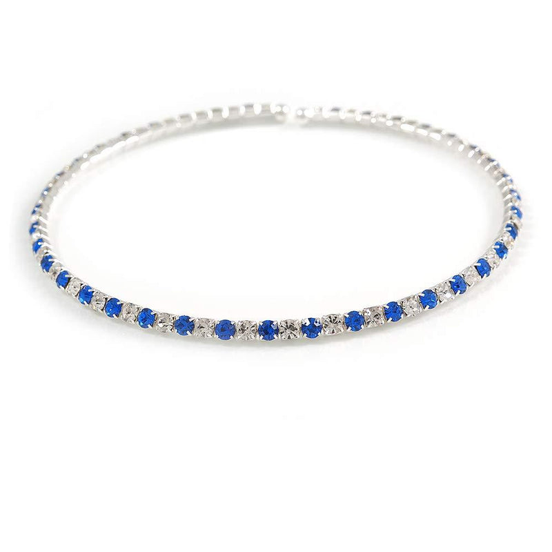 [Australia] - Avalaya Thin Blue/Clear Crystal Flex Choker Necklace in Silver Tone - Adjustable 