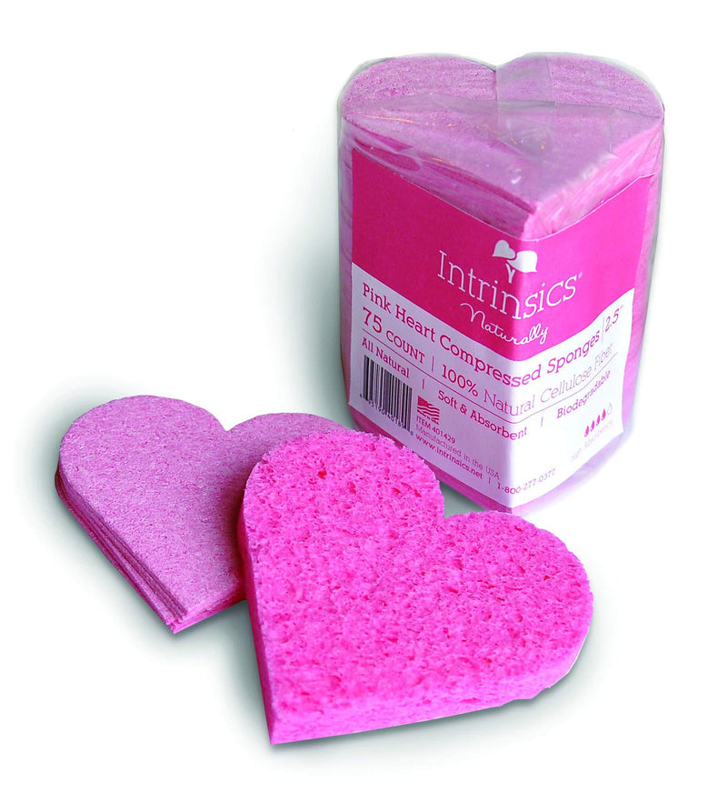 [Australia] - Intrinsics Pink Heart Compressed Cellulose Sponges For Facial Cleansing - 2.5", 75 Count 