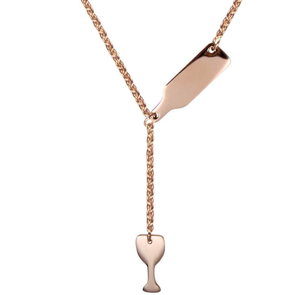 [Australia] - Jude Jewelers Stainless Steel Wine Bottle and Glass Sliding Charm Collar Cocktail Party Bar Necklace Rose Gold 