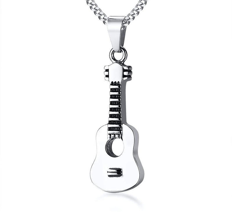 [Australia] - XUANPAI Stainless Steel Guitar Cremation Pendants Ashes Holder Memorial Urn Necklace for Man Women Ash Memorial Silver 