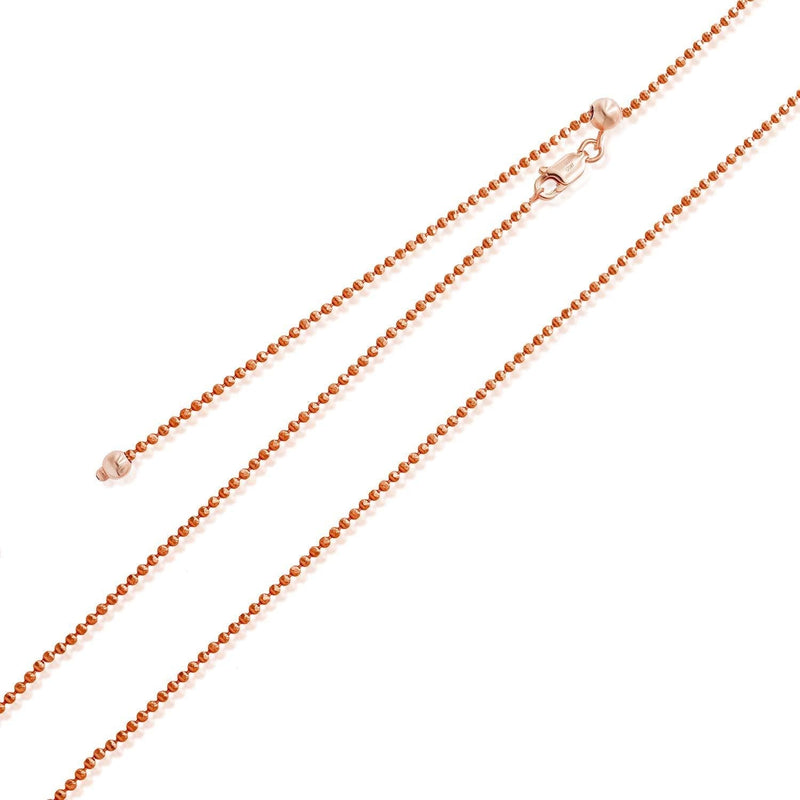 [Australia] - Sea of Ice Sterling Silver 1mm Round Ball Bead Chain Adjustable Necklace for Women, Size 22" Italy Rose Gold 