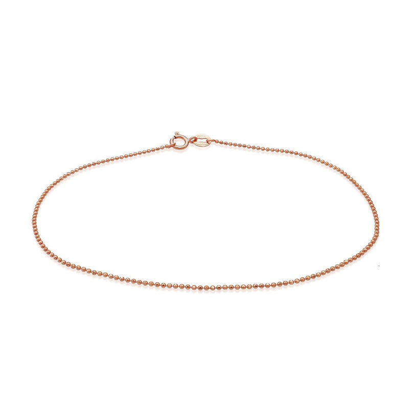 [Australia] - Sea of Ice Sterling Silver 1mm Round Ball Bead Chain Anklet for Women, Size 9", 10" and 11" Italy Rose Gold Flashed Silver 9.0 Inches 