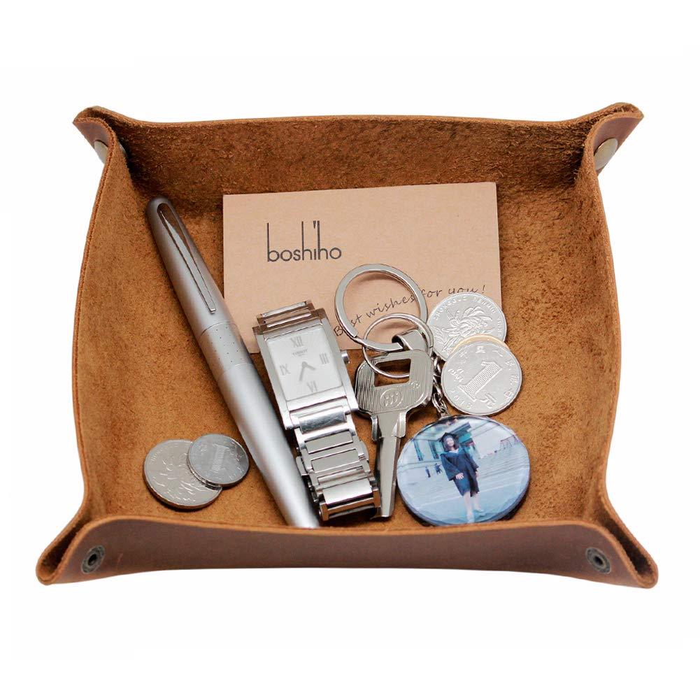 [Australia] - boshiho Valet Tray for Men, Leather Jewelry Catchall Key Phone Coin Box Change Caddy Bedside Storage Box (Crazy Horse Leather - Light Brown) Crazy Horse Leather - Light Brown 