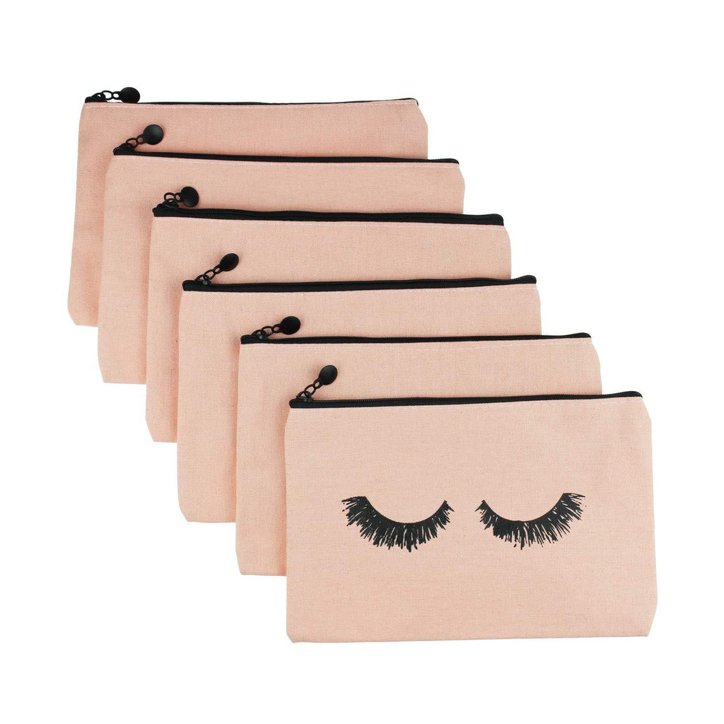 [Australia] - Goodma 6 Pieces Makeup Cosmetic Bags Eyelash Pattern Travel Pouches Toiletry Cases with Zippered Pocket for Women and Girls (Pink) 