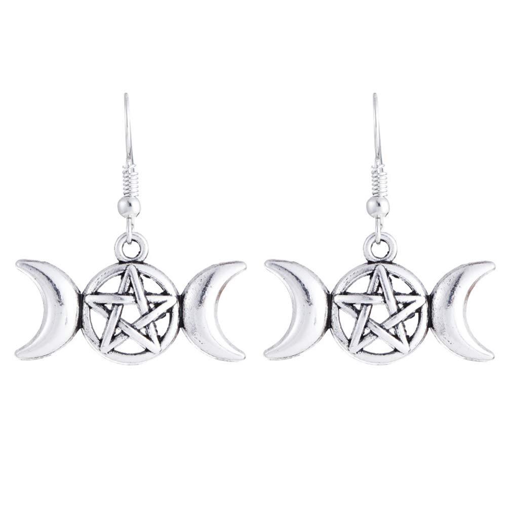 [Australia] - QIAN0813 Triple Moon Goddess Wicca Pentagram Pentacle Star Magic Amulet Talisman Drop Earrings Pendant Necklace Pagan Jewelry 