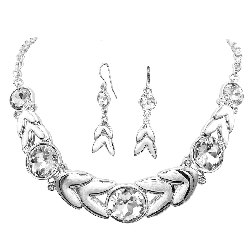 [Australia] - Gypsy Jewels Big Bling Fancy Rhinestone Silver Tone Statement Necklace and Dangle Earring Set Arrows 