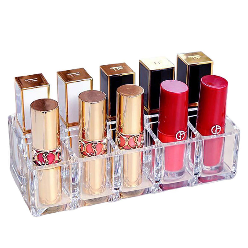 [Australia] - Lipsticks Holder Organizer 10 Spaces Makeup Lipgloss Storage Clear Display Stand Acrylic Cosmetic Vanity Holder 10 Slots 