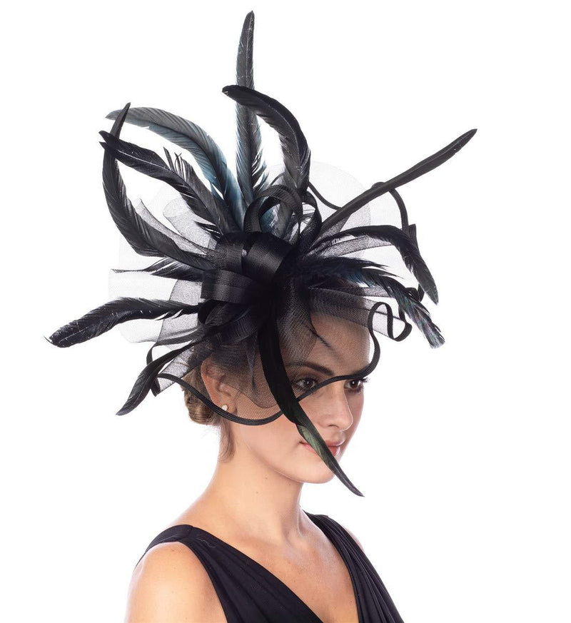 [Australia] - Lucky Leaf Girl Lady Hat Headwear Organza Church Feather Clip Fascinators Hat Wedding Party Kentucky Derby Cap for Women 5-black 