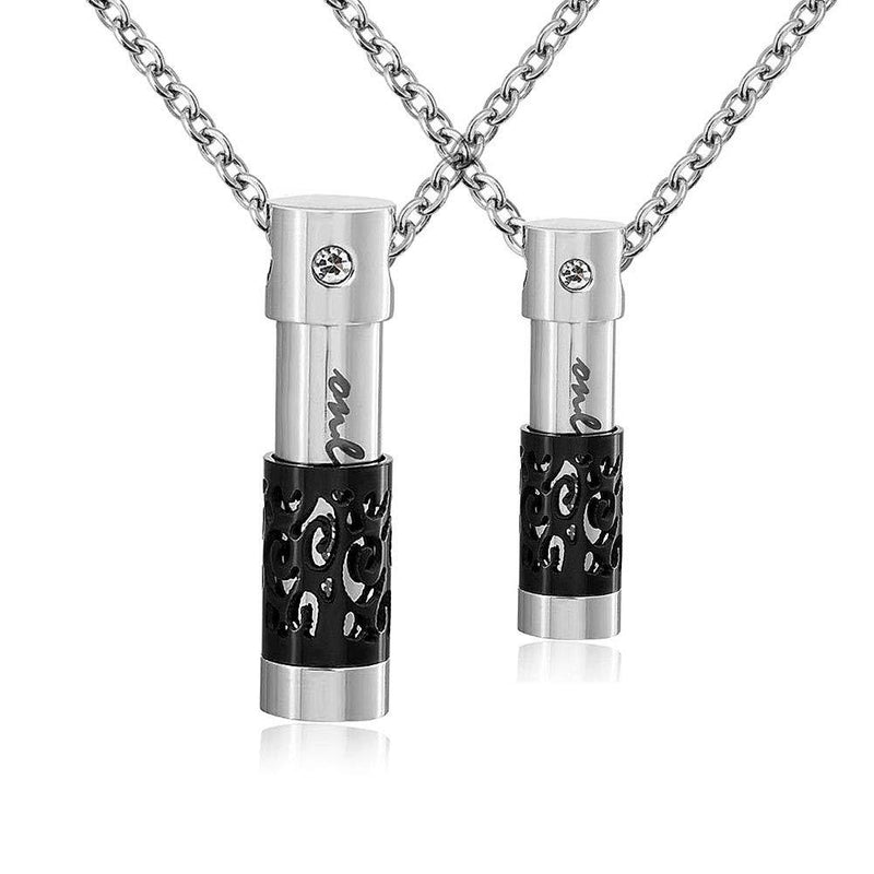 [Australia] - CharmSStory Urn Cremation Cylinder Pendant Necklace Memorial Keepsake Ashes Holder 2 PCS Black 