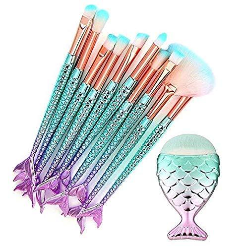 [Australia] - Funfunman Makeup Brushes 11PCS Make Up Foundation Eyebrow Eyeliner Blush Cosmetic Concealer Brushes(Mermaid Colorful) 