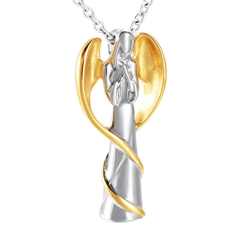 [Australia] - Angel Wing Fairy Cremation Jewelry for Ashes Stainless Steel Hold Loved Ones Ash Keepsake Memorial Urn Necklace Gold 