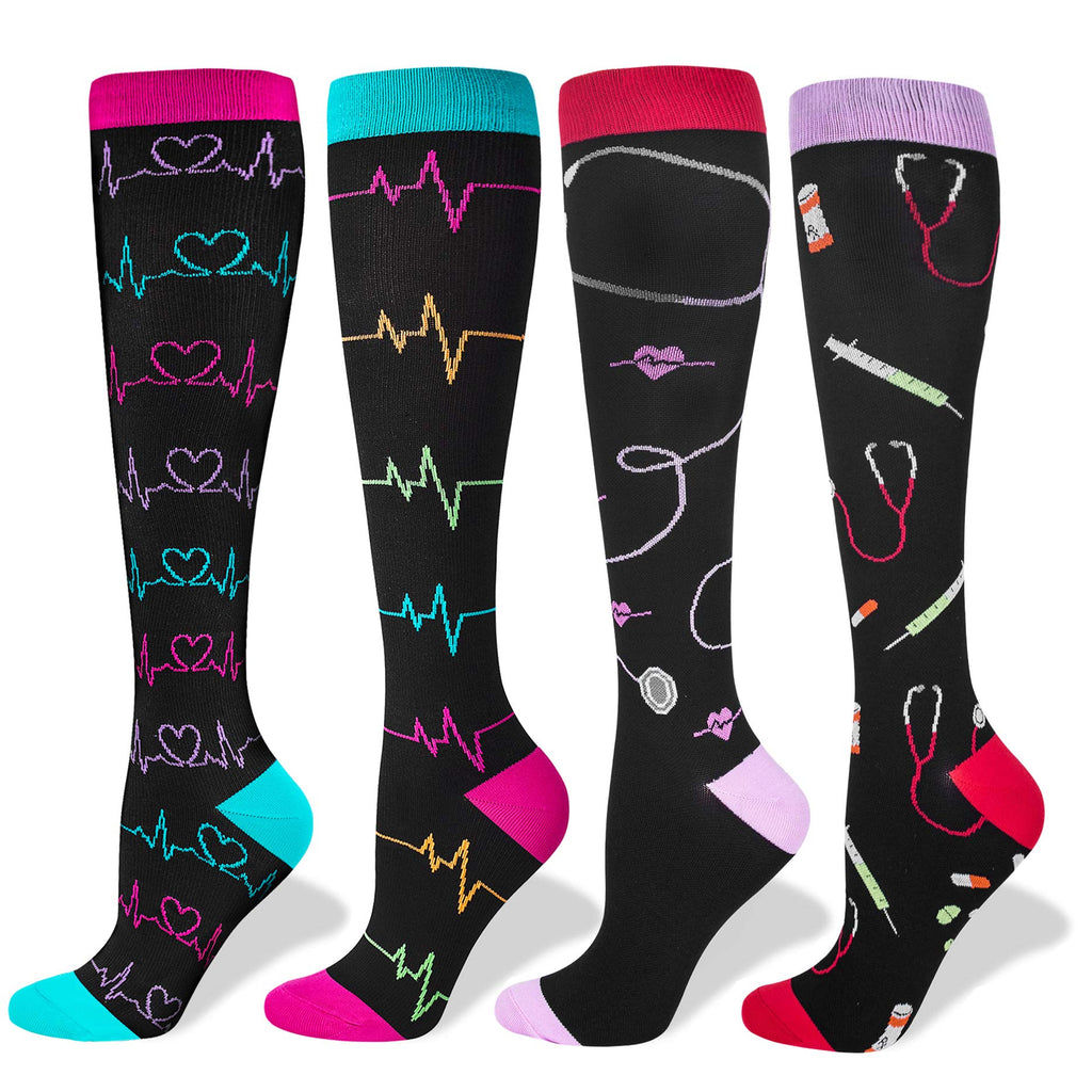 [Australia] - Compression Socks Women and Men, 20-30mmHg, Best for Nurses, Travel, Pregnancy Ekg & Nurse 4 Pairs Medium 