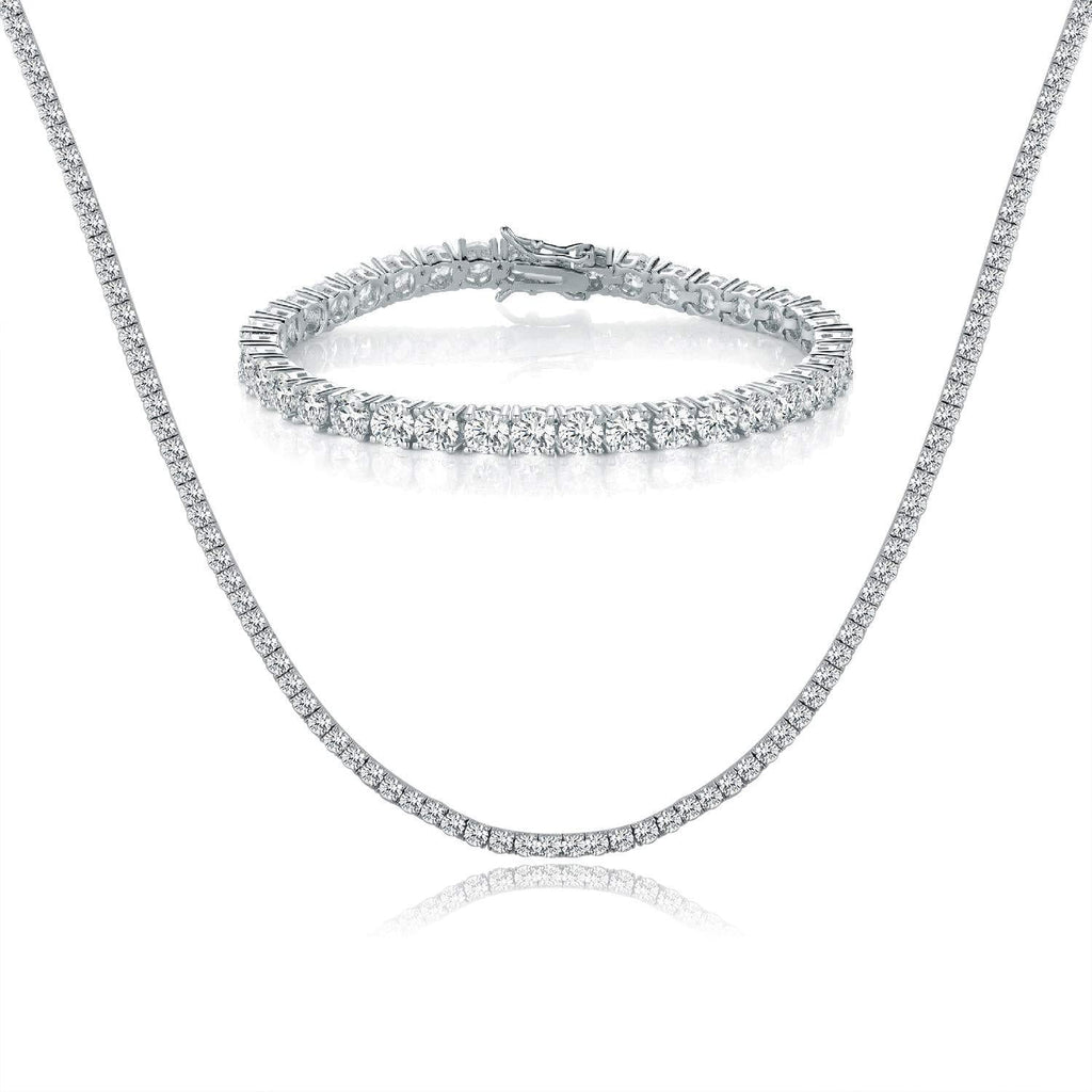 [Australia] - MDFUN 18K White Gold Plated 4.00 Round Cubic Zirconia Created Tennis Bracelet and Necklace Sets for Women 