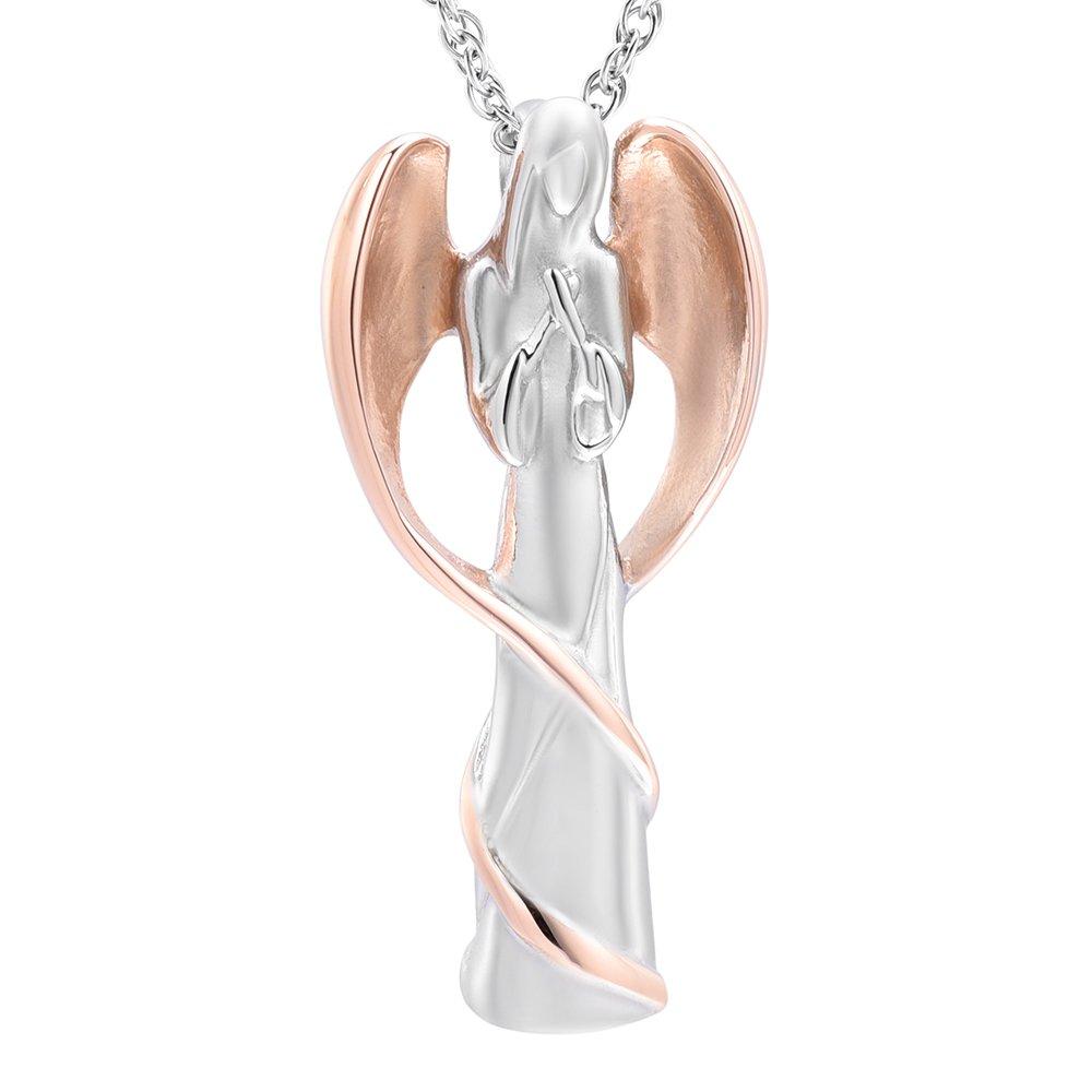 [Australia] - Angel Wing Fairy Cremation Jewelry for Ashes Stainless Steel Hold Loved Ones Ash Keepsake Memorial Urn Necklace Rose Gold 