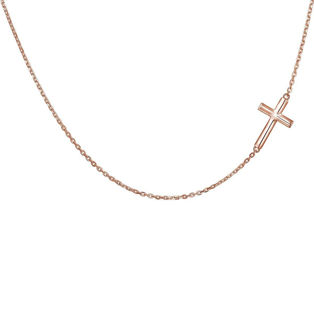 [Australia] - S925 Sterling Silver Jewelry Sideways Cross Choker Necklace 14 inches to 18 inches Rose gold-tone 