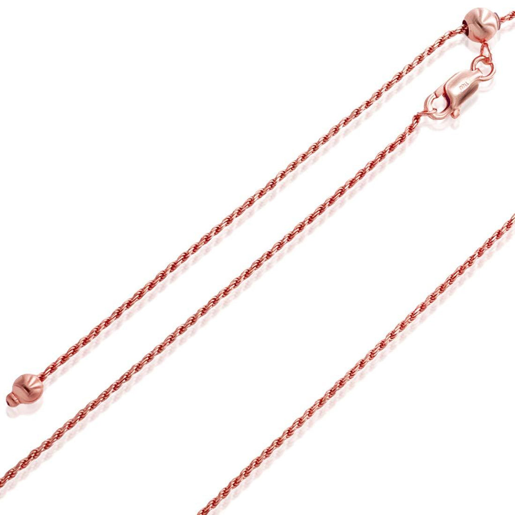 [Australia] - Sea of Ice Sterling Silver 1mm Rope Chain Adjustable Necklace for Women, Size 22" Italy Rose Gold 