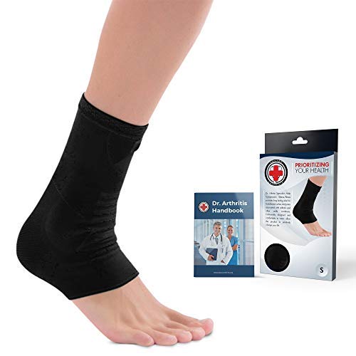 [Australia] - Doctor Developed Ankle Brace/Compression Sleeve/Ankle Support - & Doctor Written Handbook - Protector/Guard with Silicon Gel Pad for Foot Support [Single] (Black, S) Black 