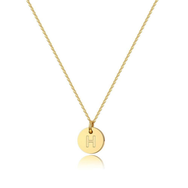 [Australia] - Turandoss Letter Initial Necklaces for Women - 14K Gold Filled Disc Letter Pendant Initial Necklace, Delicate Tiny Initial Necklace for Girls Teens Baby, Best Initial Necklace Gifts for Women H 