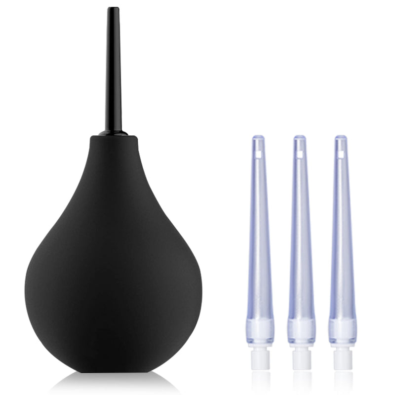 [Australia] - TopQuaFocus 8oz Enema Bulb Kit Anal and Vaginal Douche Bulb for Men Flushing System Enemas Silicone Bulb 4 Replaceable Tips Black 
