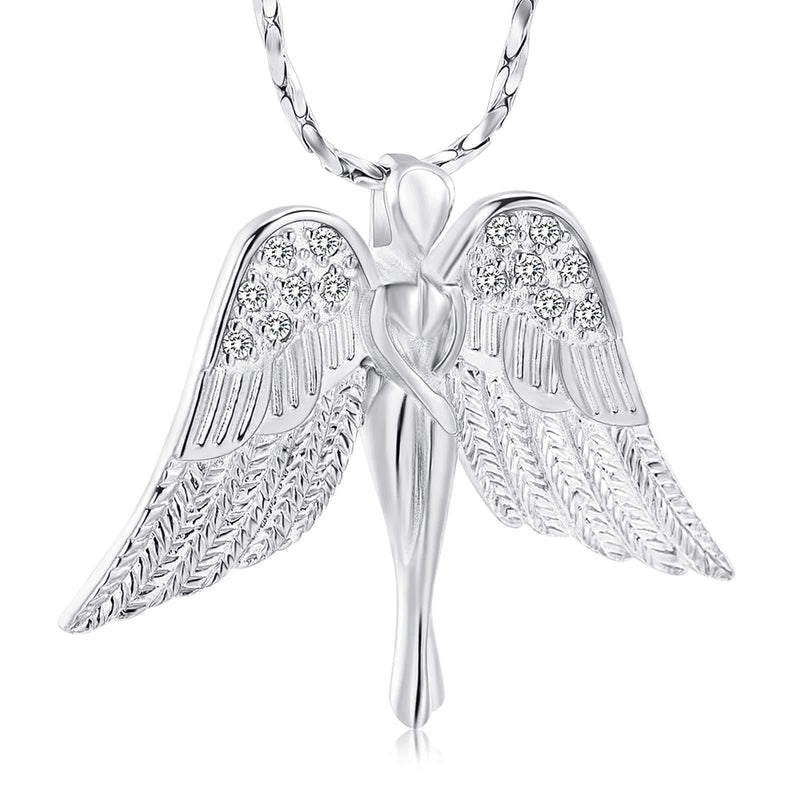 [Australia] - Imrsanl Cremation Jewelry with Angel Lady Charm Locket Memorial Ash Pendant - Urn Necklace for Ashes Wings Keepsake Jewelry for Women Girls Silver 