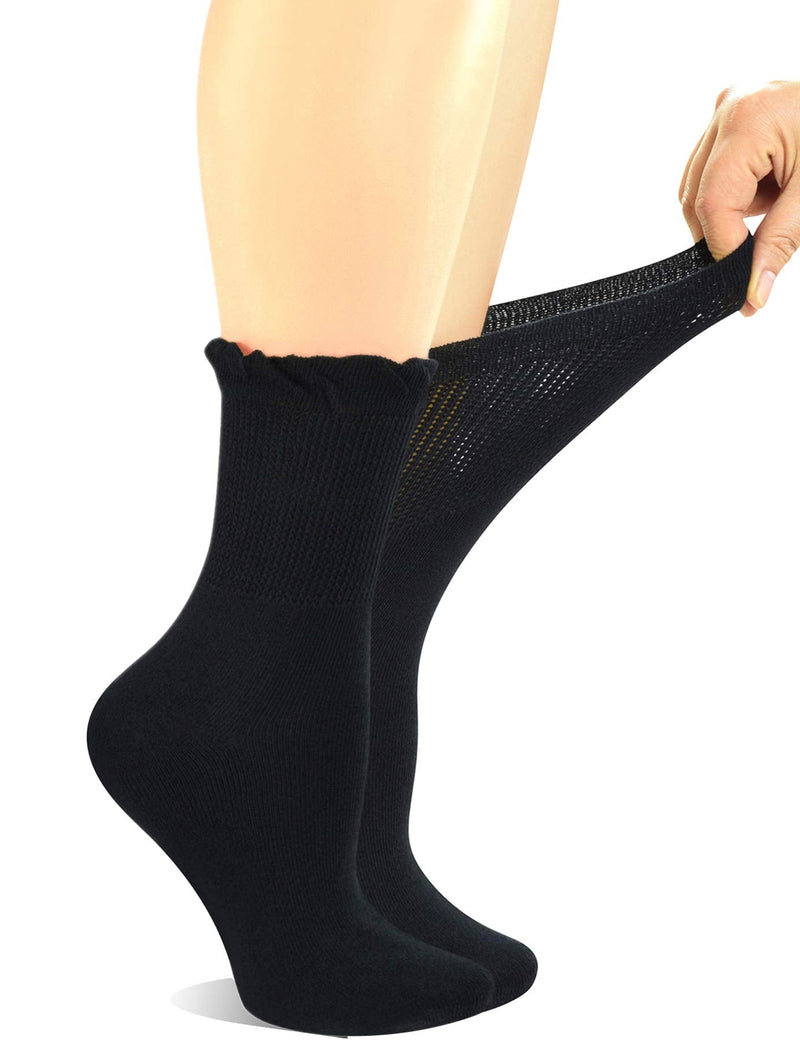 [Australia] - Yomandamor Women's Non-binding Lace Bamboo Crew Diabetic Dress Socks with Seamless Toe,4 Pairs 9-11 4 Pairs Black 