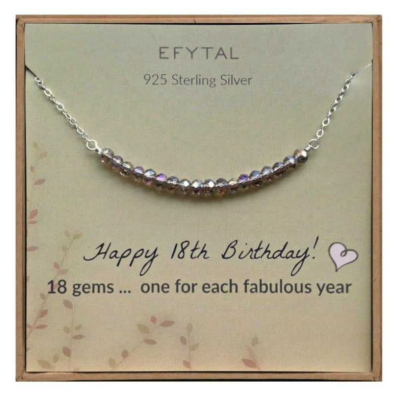 [Australia] - EFYTAL 18th Birthday Gifts for Girls, Sterling Silver Necklace, 18 beads for 18 Year Old Girl, Jewelry Gift Idea 