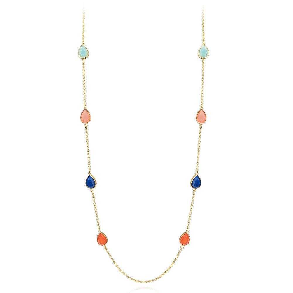 [Australia] - FAMARINE Multicolor Resin Beaded Chain Long Scatter Necklace for Girls Women, Red Blue Green Orange 