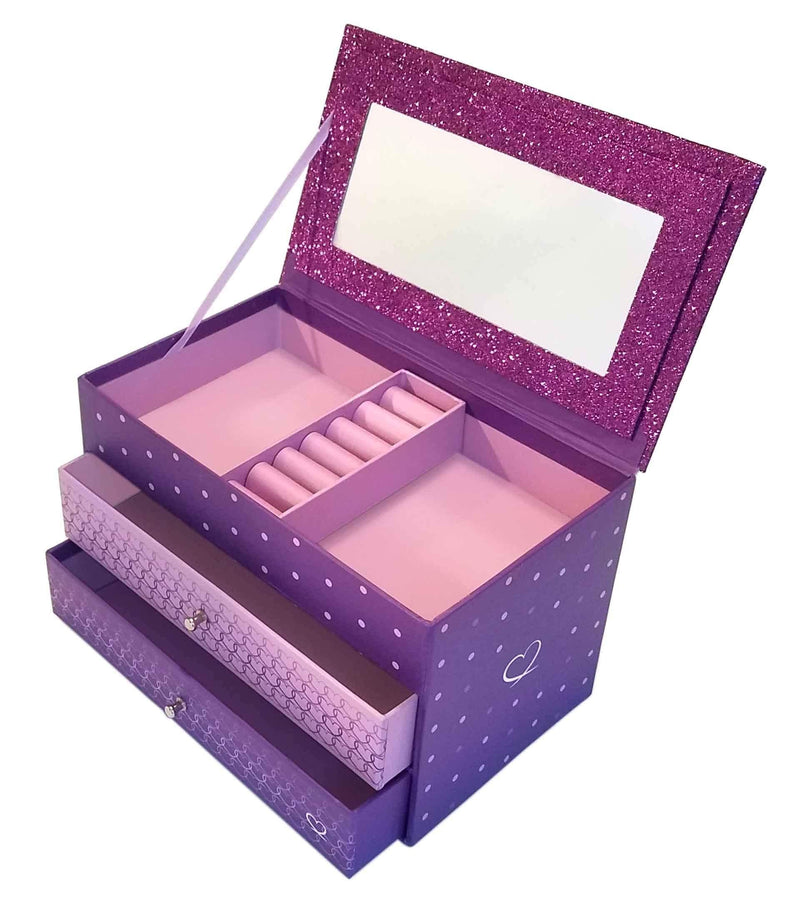 [Australia] - Jewelry Box for Girls - Pink and Purple Sparkles with Hearts and Pink and Purple Trim (Purple Sparkle) Purple Sparkle 