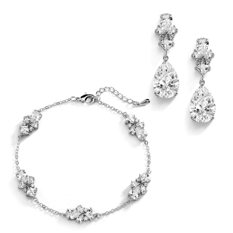 [Australia] - Mariell CZ Bridal Bracelet & Matching Earrings, Wedding Jewelry Set with Adjustable Bracelet 7 ¼" to 8 ¾" 