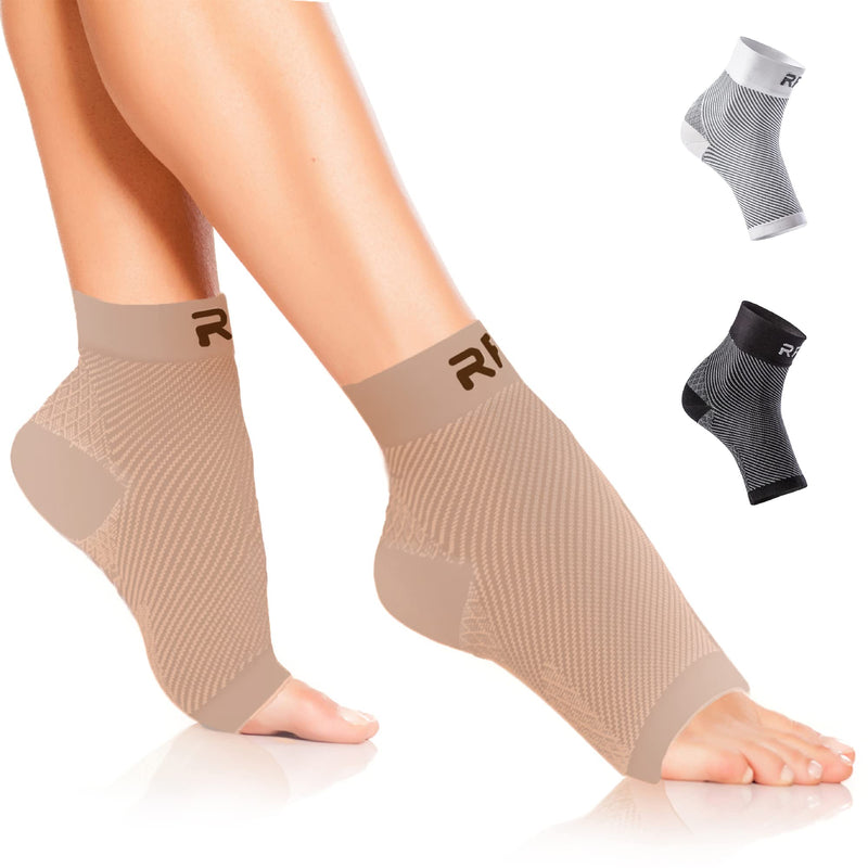 [Australia] - Plantar Fasciitis Foot Compression Sleeves for Injury Rehab & Joint Pain. Best Ankle Brace - Instant Relief & Support for Achilles Tendonitis, Fallen Arch, Heel Spurs, Swelling & Fatigue (Beige, MED) Medium Beige 