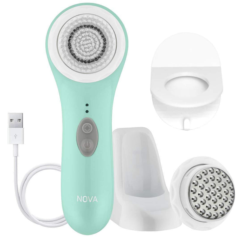 [Australia] - Spa Sciences NOVA – Better than a spin brush – Patented Sonic Facial Cleansing Brush & Exfoliating System | All Skin Types | 3 Speeds | Waterproof | USB Rechargeable w/charging base Mint 