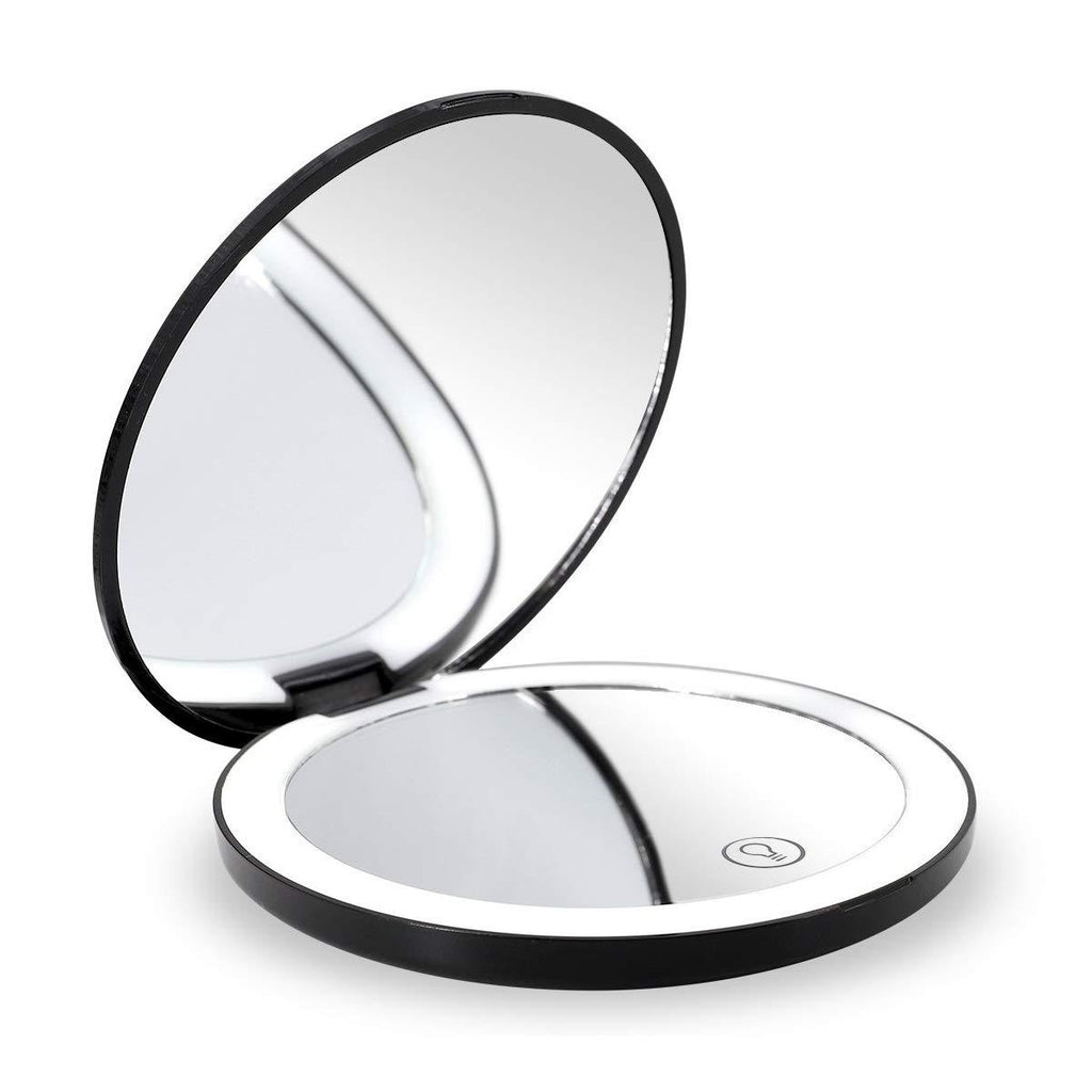[Australia] - Travel Lighted LED Makeup Mirror 7X/1X Magnification Compact Vanity Mirror with Lights, USB Rechargeable Lighted Handheld Mirror,Dimmable Cosmetic Mirror with Touch Screen Switch,USB Charge (Black) Black 