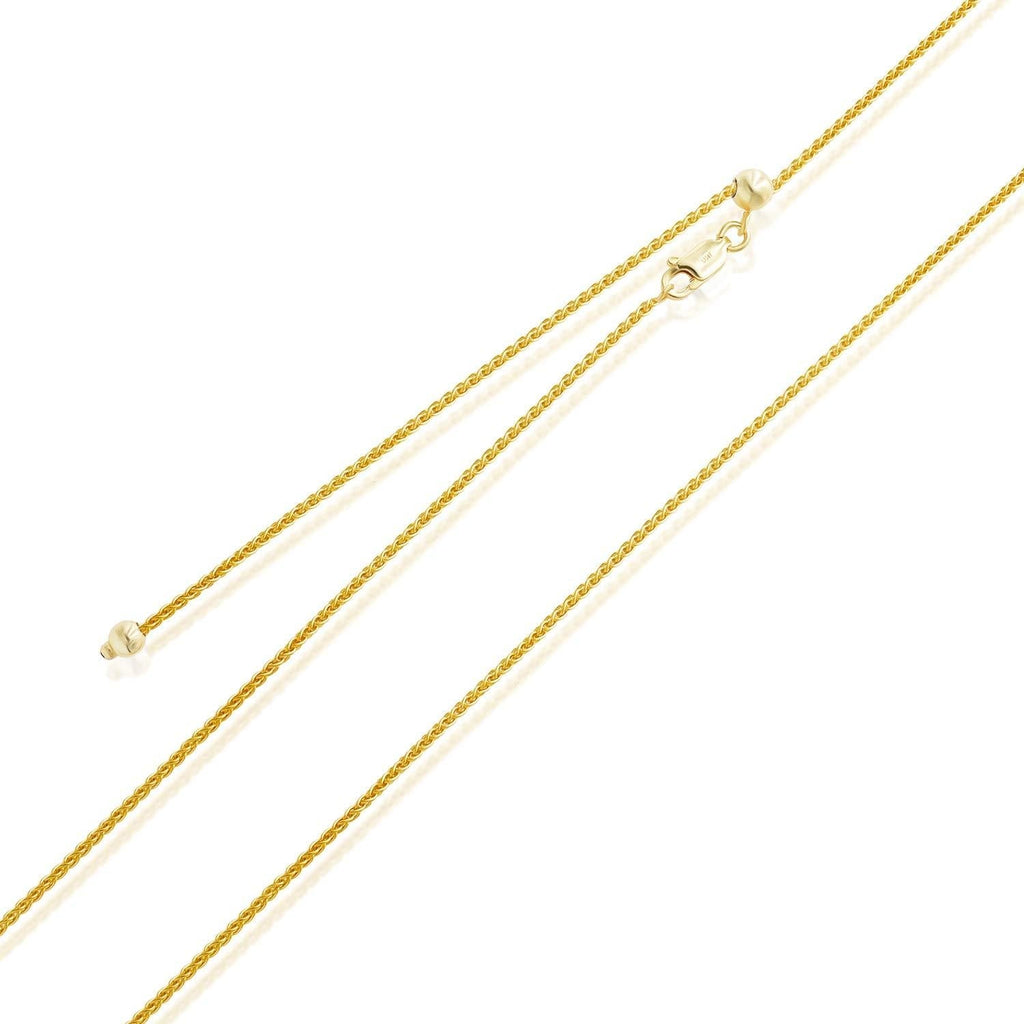 [Australia] - Sterling Silver 1mm Diamond-Cut Spiga Wheat Chain Adjustable Necklace For Women, Size 22 inches Yellow Gold 