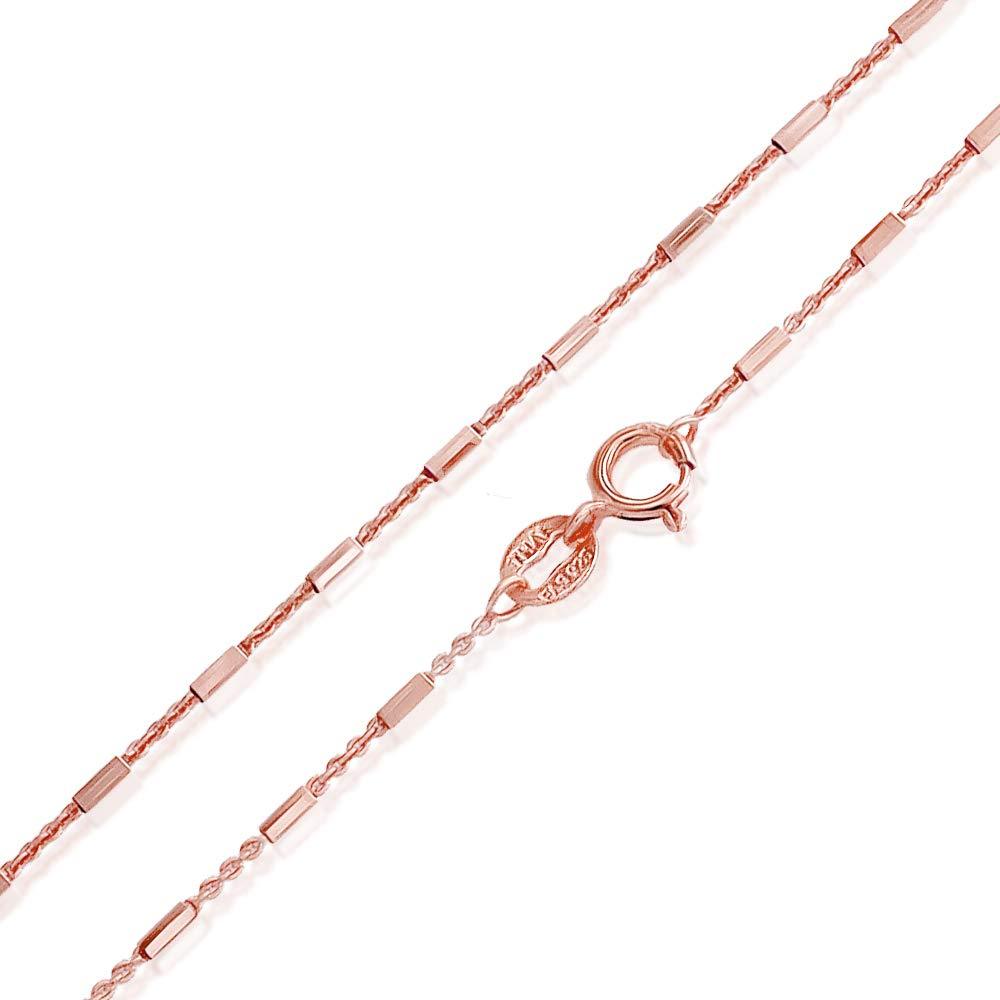 [Australia] - Sea of Ice Sterling Silver 1mm Diamond-Cut Bar Station Rolo Chain Necklace for Women, Size 14" - 36" Italy Rose Gold 18.0 Inches 