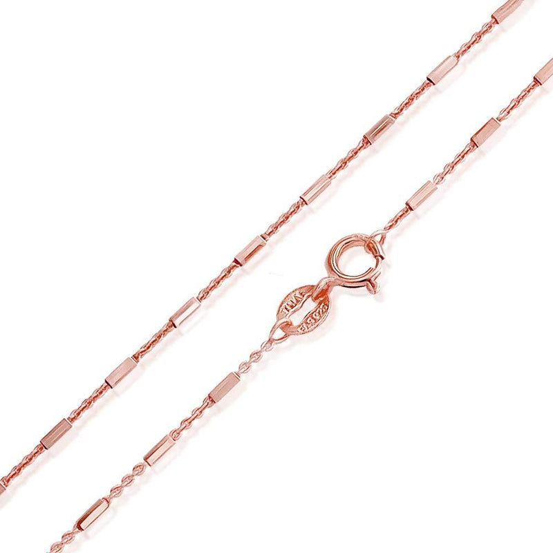 [Australia] - Sea of Ice Sterling Silver 1mm Diamond-Cut Bar Station Rolo Chain Necklace for Women, Size 14" - 36" Italy Rose Gold 18.0 Inches 