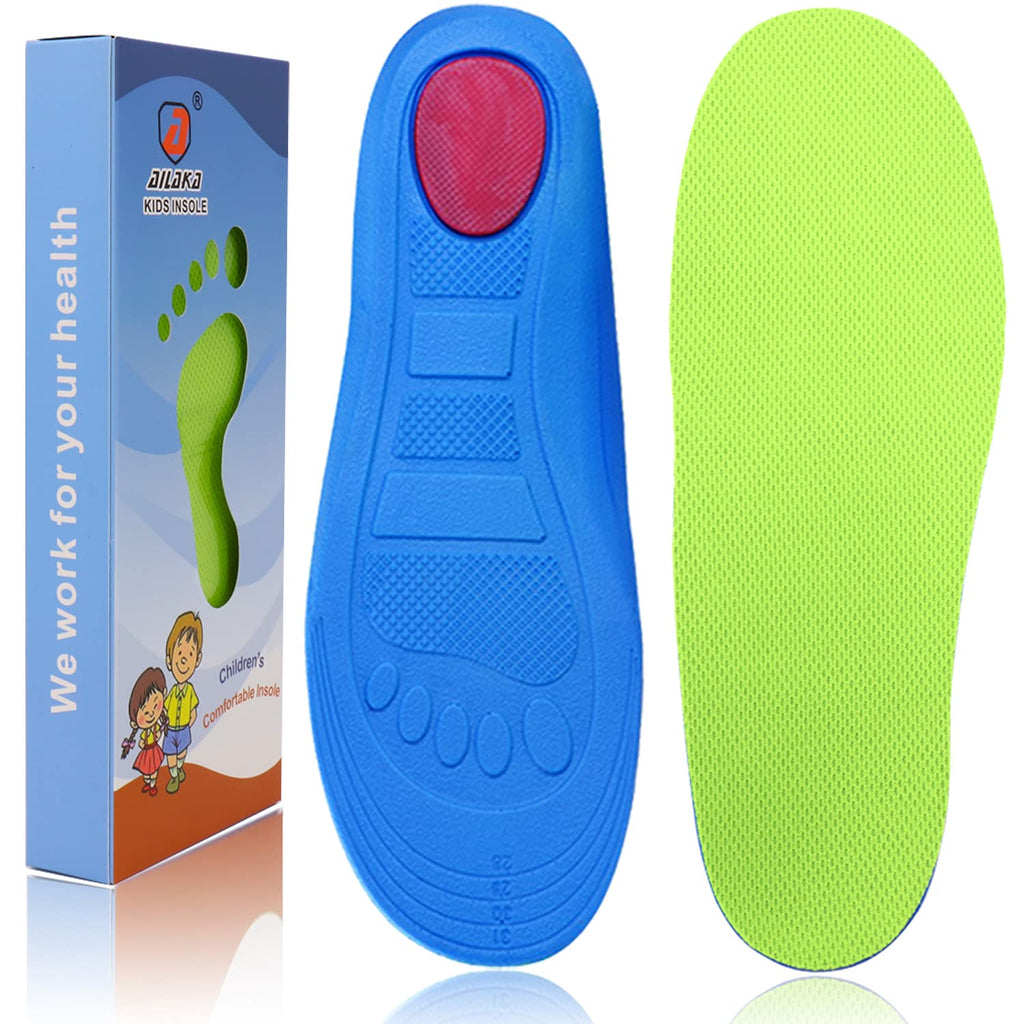 [Australia] - Ailaka Kids Orthotic Athletic Elastic Shock Absorbing Insoles, Comfortable Arch Support Sports Inserts for Running Walking 12-1.5 M US Little Kid Green 