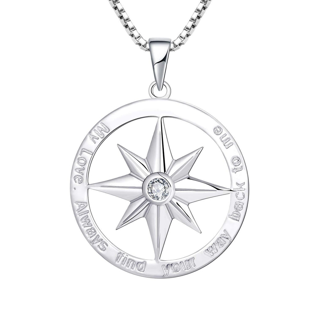 [Australia] - YL Compass Necklace Find Your Way Back Vintage Nautical Graduation Charm Pendant, Direction/Love/Magnetic (925 Sterling Silver/Stainless Steel) Love 