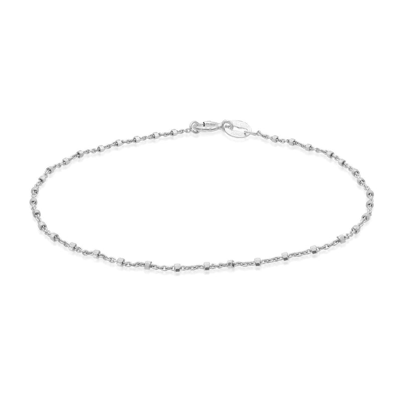 [Australia] - Sea of Ice Sterling Silver 1mm Diamond-Cut Alternate Bead Rolo Chain Anklet for Women, Size 9", 10" and 11" Italy 10.0 Inches 