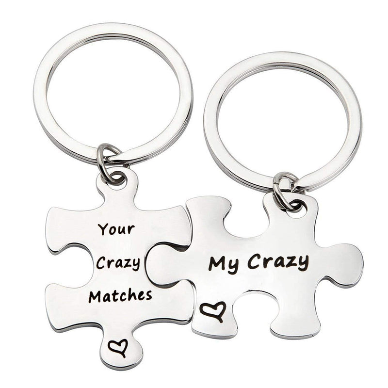 [Australia] - TGBJE Your Crazy Matches My Crazy Couples Keychain Set Puzzle Piece Gift for Boyfriend,Girlfriend You Crazy Keychain 