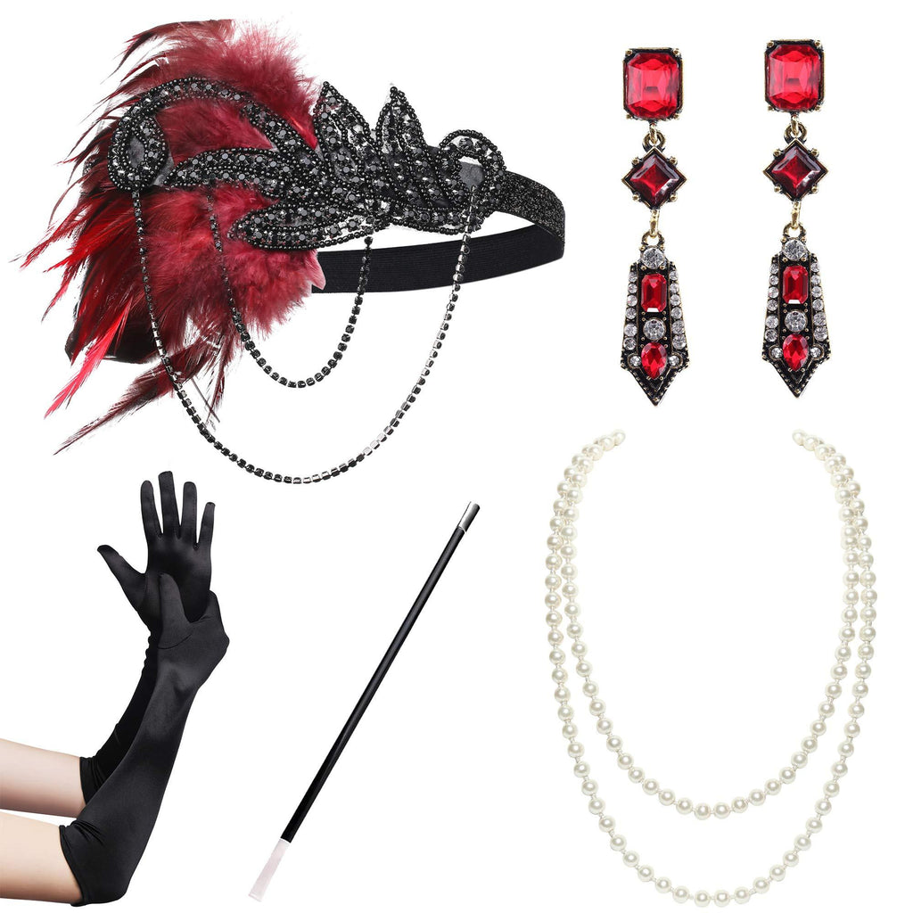 [Australia] - BABEYOND 1920s Flapper Accessories Gatsby Costume Accessories Set 20s Flapper Headband Pearl Necklace Gloves Cigarette Holder Set-122 