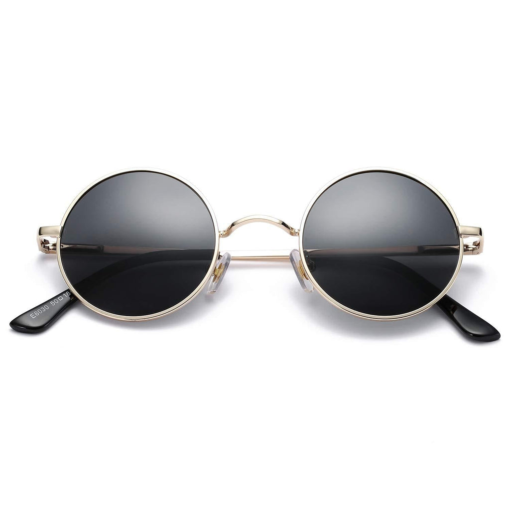 [Australia] - Pro Acme Retro Small Round Polarized Sunglasses for Men Women John Lennon Style C1 Gold Frame/Black Lens 45 Millimeters 