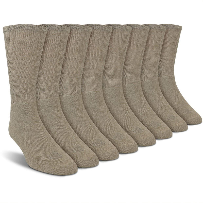 [Australia] - Doctor's Choice Diabetic Socks for Men, Seamless Crew Socks with Non-Binding Top, 4-Pairs, Large 10-13 & X-Large 13-15 Tan/Crew Large (4 Pair) 