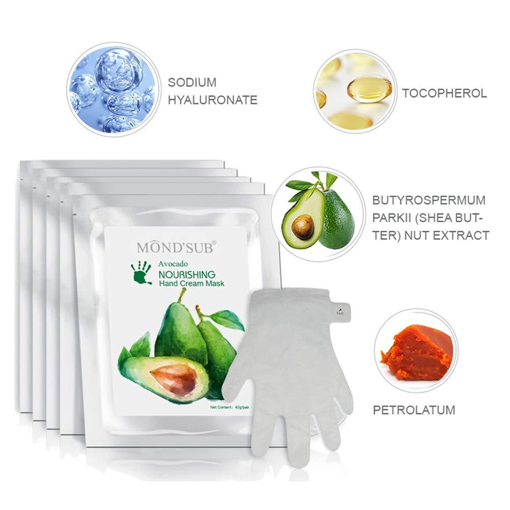 [Australia] - 5 Pairs MOND'SUB Avocado Moisturizing Hand Masks | Hydrating Gloves for Dry Hand and Dry Skin | Nourishing & Soothing & Whitening |Best Natural Skin Care Products Full With Natural Oil 