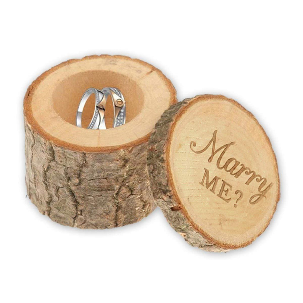 [Australia] - Engraved Proposal Wedding Ring Box, Real Wood Engagement Ring Box, Wedding Ring Bearer, Gift Box for Necklaces, Rings, Rustic Ring Box, Proposal Box (Marry Me) 