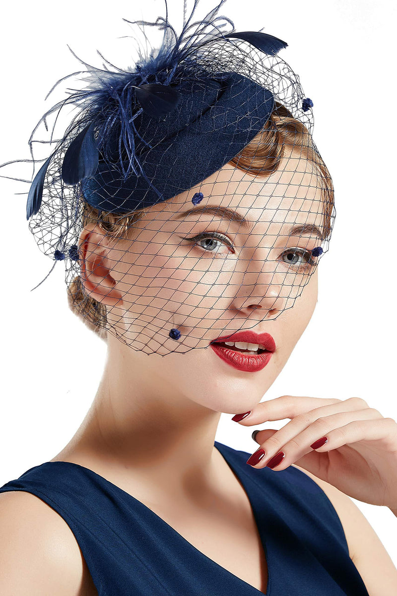 [Australia] - BABEYOND Tea Party Fascinator Hat Pillbox Hat Fascinator Veil Derby Hat Headband Navy 