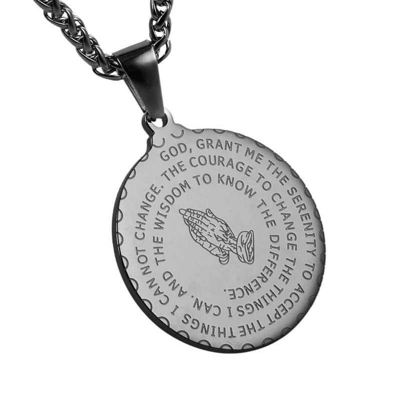 [Australia] - HZMAN Bible Verse Prayer Necklace Christian Jewelry Gold Stainless Steel Praying Hands Coin Medal Pendant Black 