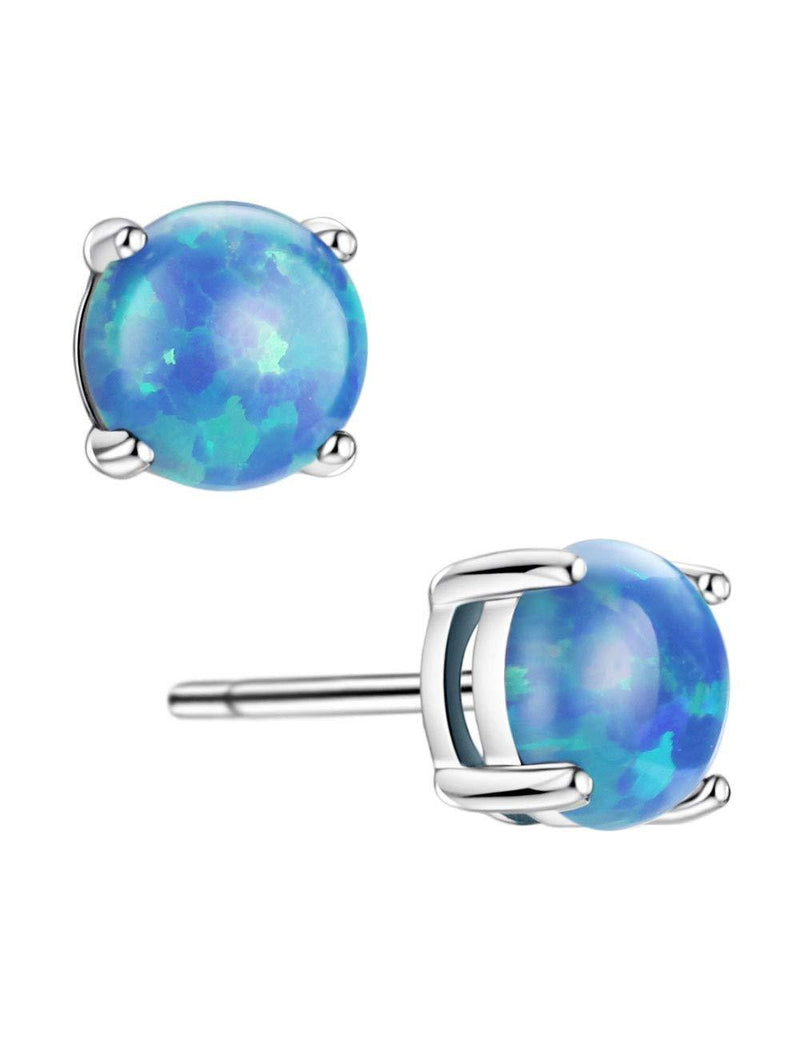 [Australia] - Opal Stud Earrings Sterling Silver Solitaire Style Jewelry For Women Girls 4 Prongs Setting 5mm Blue 