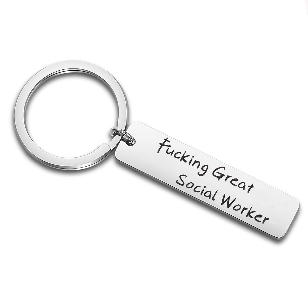 [Australia] - FEELMEM Fucking Great Social Worker Keychain Appreciation Gift for Social Worker MSW Graduation Gift silver 